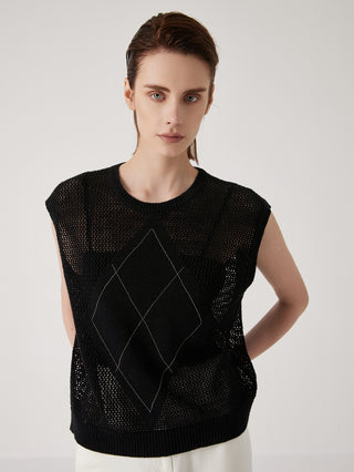 Women’s Clothing Summer Hollow-Out Linen Knit Vest