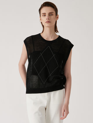 Women’s Clothing Summer Hollow-Out Linen Knit Vest