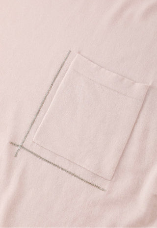 Light apricot pocket panel on crewneck knit with silver bead line detail
