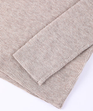 Camel ribbed polo pullover sleeve cuff and hem detail
