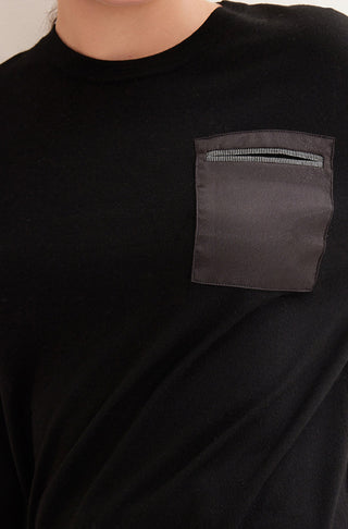 Black wool knit chest pocket with beaded trim