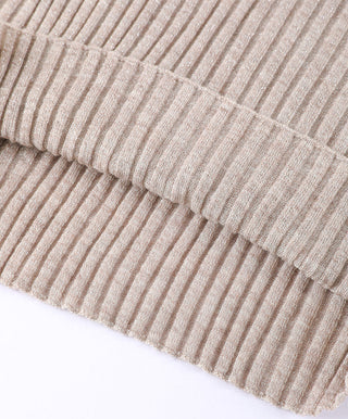 Light apricot wool blend ribbed pullover hem with stretchy ribbed finish