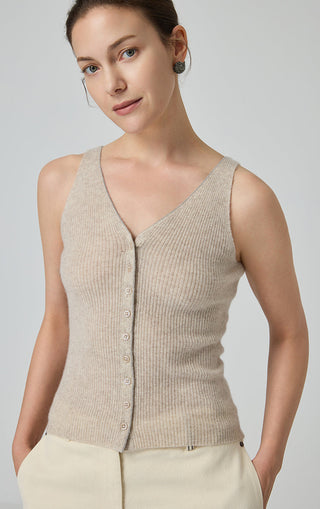 Cashmere Blend Button-Front Knit Tank