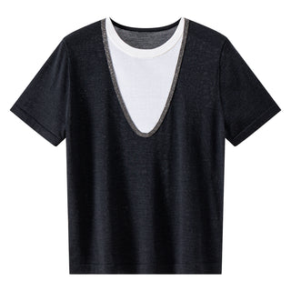 Wool and Silk Blend  Layered Knit Tee