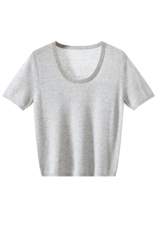 Linen-Silk Blend  Knit Top with Silver Trim