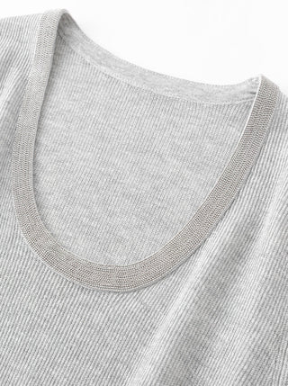 Linen-Silk Blend  Knit Top with Silver Trim