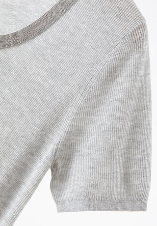 Linen-Silk Blend  Knit Top with Silver Trim