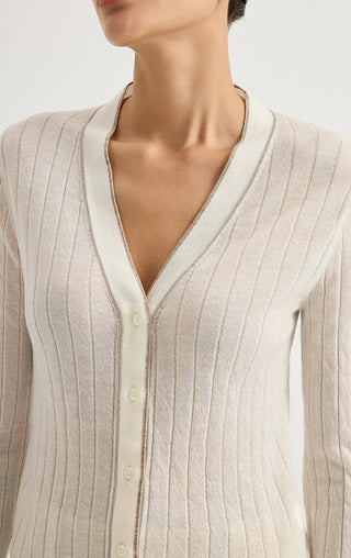 Wool Blend V-Neck Ribbed Knit Cardigan