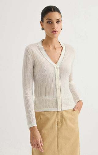 Wool Blend V-Neck Ribbed Knit Cardigan