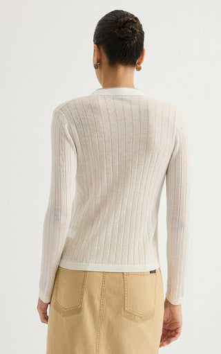 Wool Blend V-Neck Ribbed Knit Cardigan