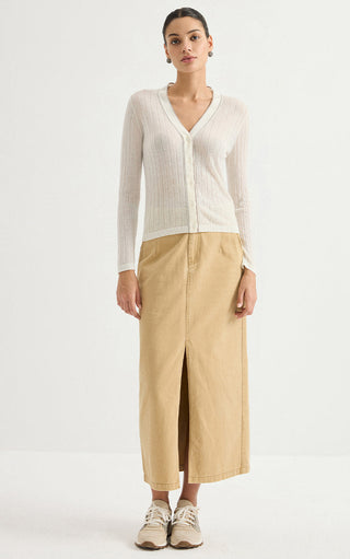 Wool Blend V-Neck Ribbed Knit Cardigan