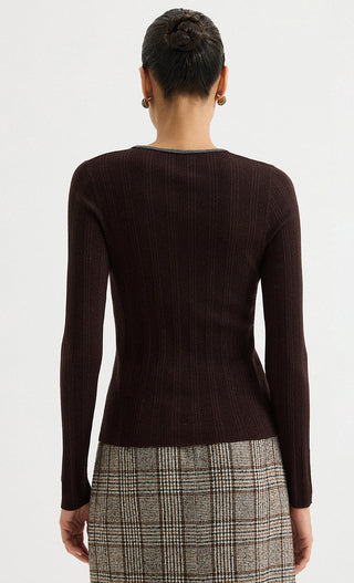 Wool Blend Split-Neck Metallic Knit Top