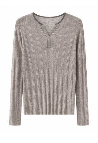 Wool Blend Split-Neck Metallic Knit Top