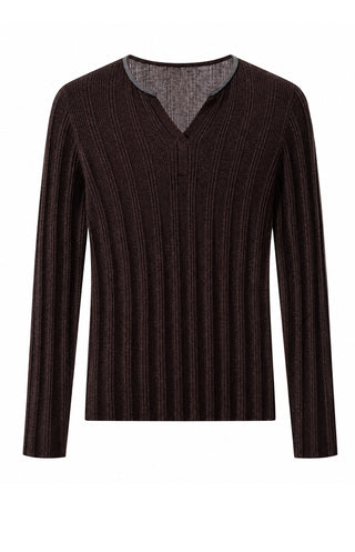 Wool Blend Split-Neck Metallic Knit Top