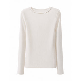Crew Neck Ribbed Wool Knit Top