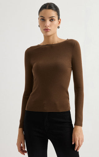 Crew Neck Ribbed Wool Knit Top