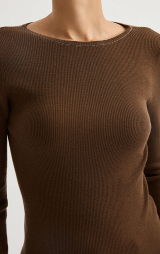 Crew Neck Ribbed Wool Knit Top