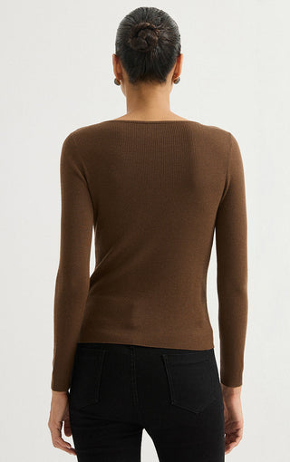 Crew Neck Ribbed Wool Knit Top