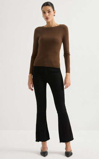 Crew Neck Ribbed Wool Knit Top