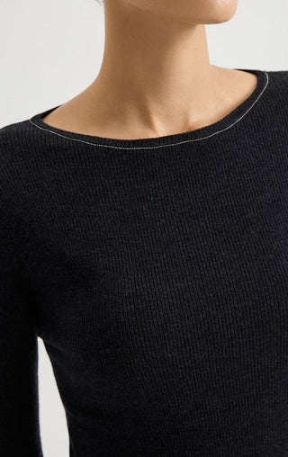 Crew Neck Ribbed Wool Knit Top