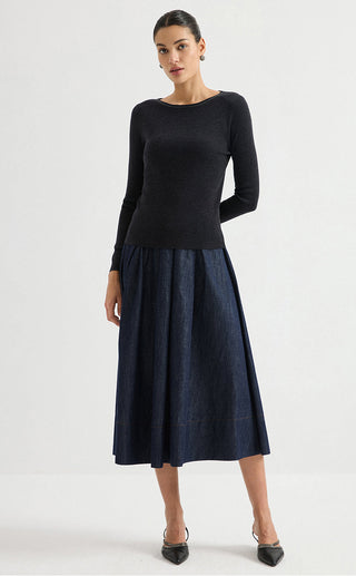 Crew Neck Ribbed Wool Knit Top