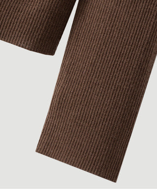 Crew Neck Ribbed Wool Knit Top