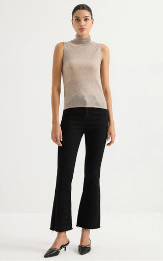 Wool Blend Sleeveless Mock-Neck Metallic Knit Top