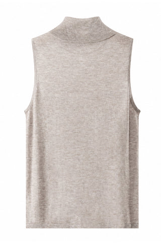Heather light gray sleeveless mock-neck metallic knit top