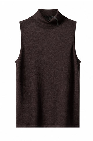 Wool Blend Sleeveless Mock-Neck Metallic Knit Top
