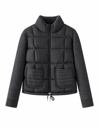 Wool Knit-Sleeve Down Jacket – Black – front product view