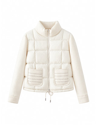 Wool Knit-Sleeve Down Jacket – Ivory – front product view