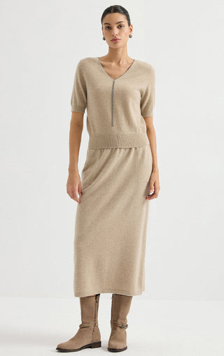 Short-Sleeve V-Neck Cashmere Knit Top