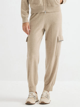 Cashmere Cargo Jogger Pants – Taupe – full-length front view
