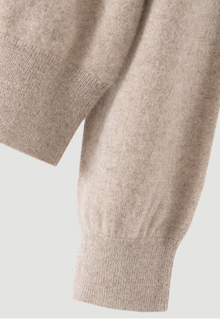 Camel knit jacket sleeve cuff and hem ribbing close-up