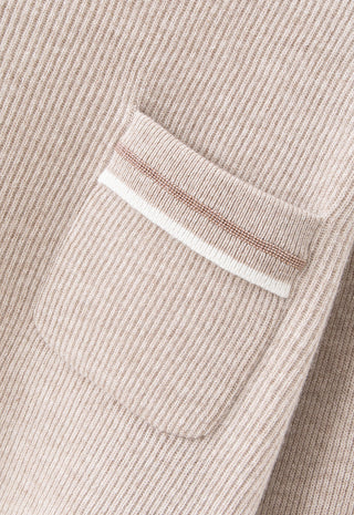 Off-white wool ribbed pocket detail with striped trim on the chest pocket