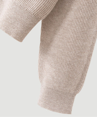 Off-white wool ribbed sweater sleeve and hem knit texture detail