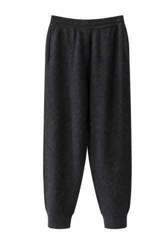 Graphite grey wool ribbed knit jogger pants with elastic waistband and ankle cuffs