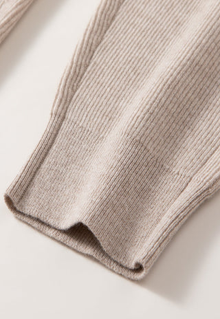 Ivory wool ribbed knit jogger pants with ribbed cuffed ankle hem