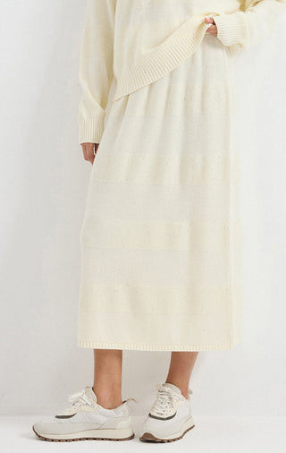 Wool Sequin-Knit Midi Skirt – Ivory – side skirt view
