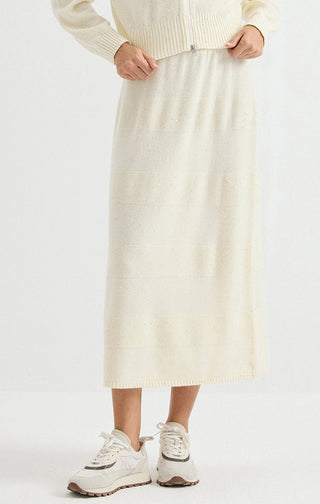 Wool Sequin-Knit Midi Skirt – Ivory – front skirt view