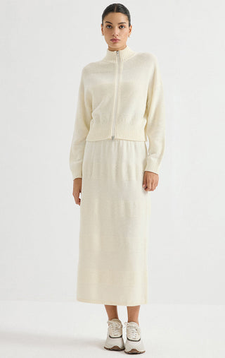 Wool Sequin-Knit Midi Skirt – Ivory – full-length model view