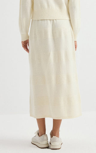 Wool Sequin-Knit Midi Skirt – Ivory – back view
