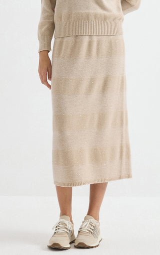 Wool Sequin-Knit Midi Skirt – Taupe – front skirt view
