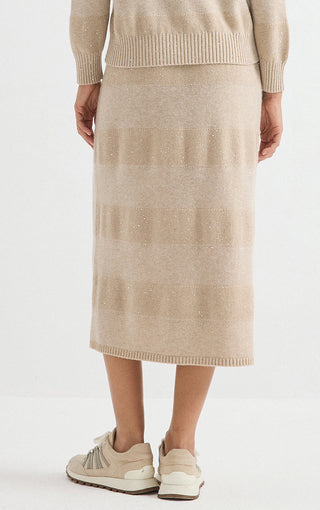 Wool Sequin-Knit Midi Skirt – Taupe – back view