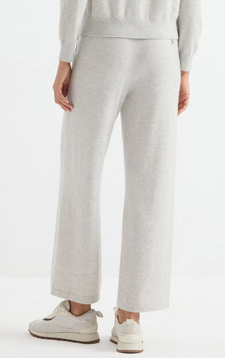 Light grey cashmere wide-leg knit pants, relaxed straight wide leg fit