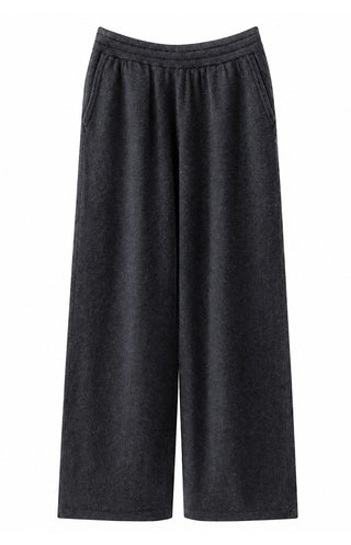 Cashmere wide-leg knit pants in dark grey, ribbed elastic waist, relaxed wide legs