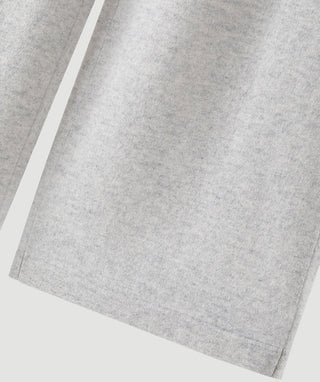 Light grey cashmere wide-leg knit pants with smooth knit fabric and wide straight hem