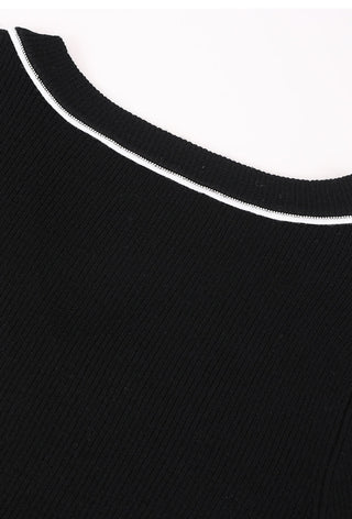 Wool Women's V-Neck Half Sleeve Ribbed Top