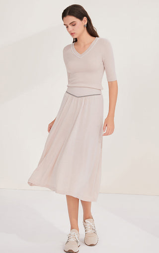 Wool Women's V-Neck Half Sleeve Ribbed Top