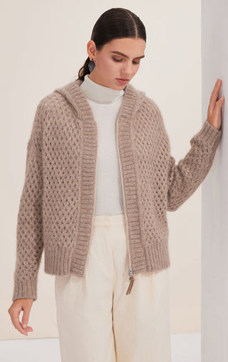 Alpaca Blend Women's Zip-Up Mohair Knit Hoodie